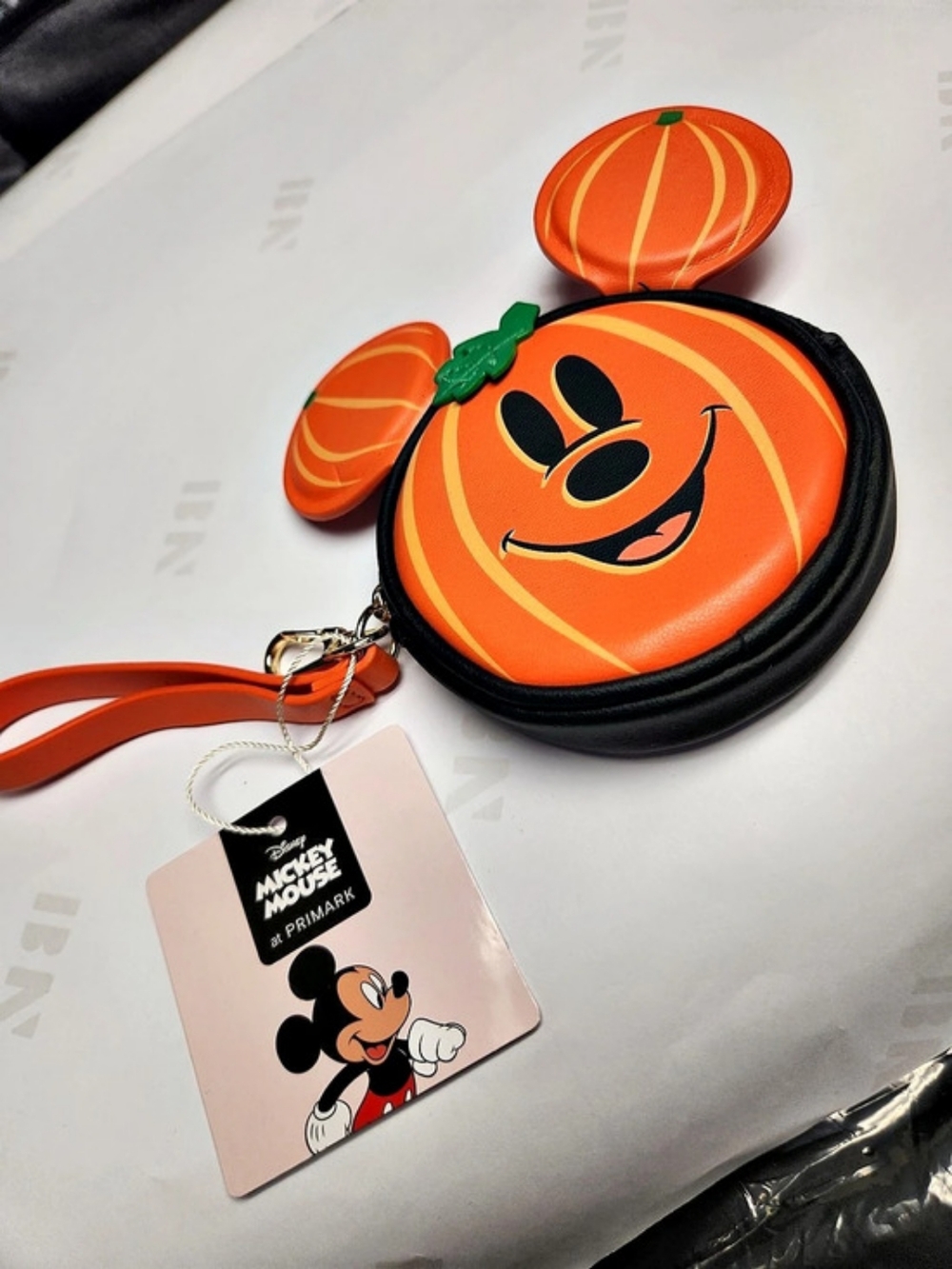 Primark Disney Mickey Mouse Pumpkin Bag Charm Coin Bag Wristlet Orange & Black - Picture 2 of 4